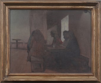 Elias Rivera (1937-2019) American Vintage Modernist Interior Scene Framed Original Oil Painting