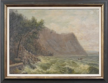 Antique American Hudson River School Coastal Seascape Framed Crashing Surf Oil Painting