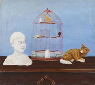 William Fellini Signed 1956 Antique American Surreal Still Life Original Realist Oil Painting