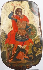 "St George Slaying The Dragon" Large Greek Byzantine Detailed Original Icon Painting on Panel