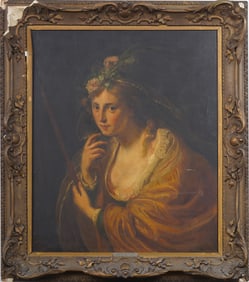Antique Old Master Framed Elegant Woman Dutch Portrait Oil Painting