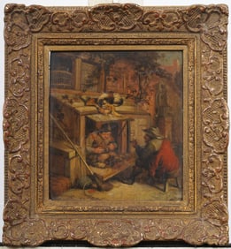 Antique French Old Master Signed Framed Genre Scene Oil Painting