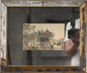 Antique Framed Chinese Watercolor Landscape Painting