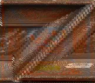 Antique German Mixed Media Painting over Print