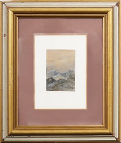 Signed Russian 19th Century Snow Capped Mountain Landscape Painting