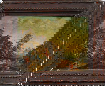 Antique Dutch Old Master Framed Genre Scene Oil Painting