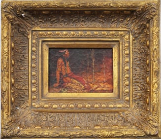 Contemporary Native American Framed Indian Chief Portrait Original Oil Painting