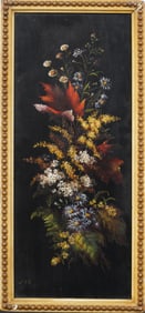 Antique American Realist Flower Still Life Framed Original Signed Oil Painting