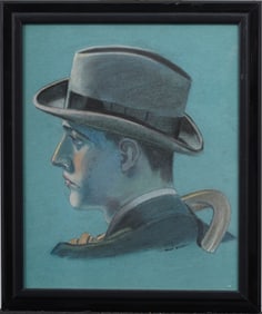 Signed Antique American School Male Portrait Framed Original Art Deco Painting