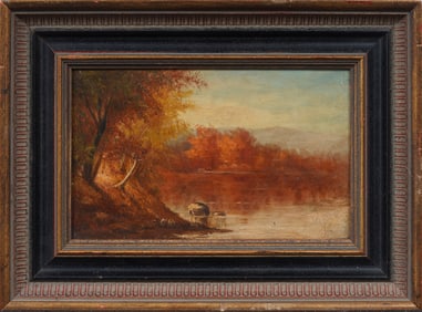 Antique American Fall Hudson River School Framed Landscape 19th C Original Oil Painting