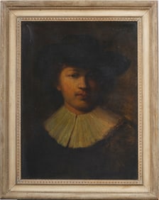 Antique European Portrait of a Man After Rembrandt Framed Oil Painting
