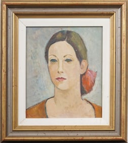 Antique American Modernist Nicely Framed Woman Portrait Signed Oil Painting
