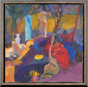 Boldly Painted American School Modernist Abstract Framed Oil Painting