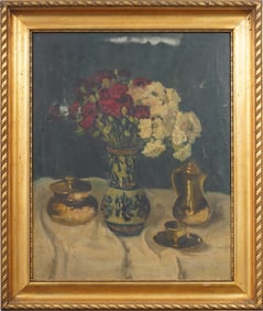 Large Nicely Framed American or European Impressionist Signed Flower Still Life Oil Painting