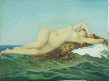 Vintage American Impressionist Nude Woman Symbolist Seascape Oil Painting