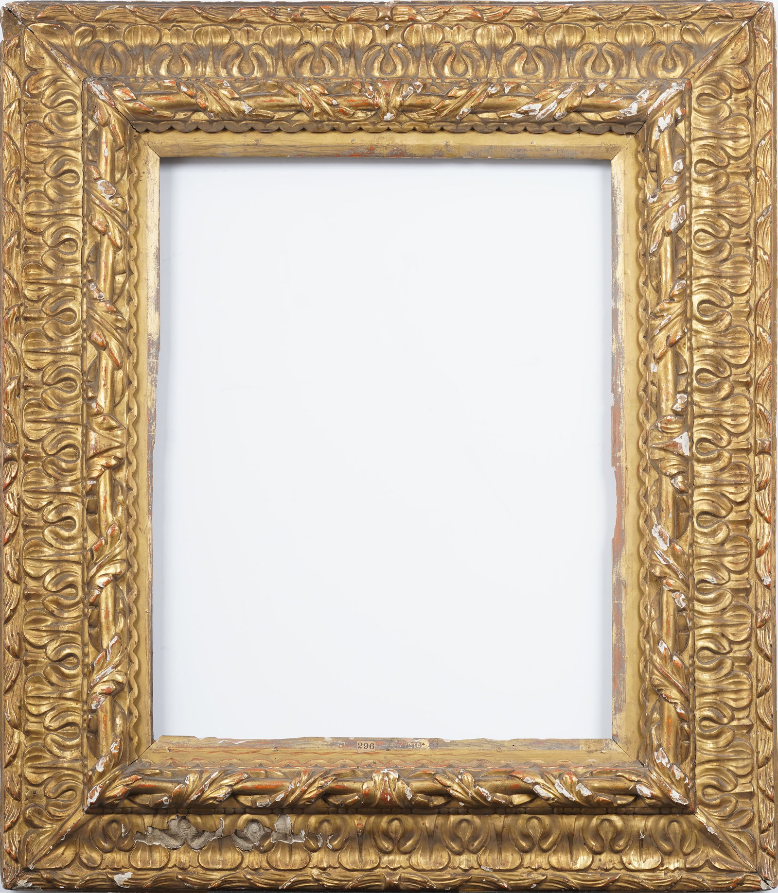 Large Wide Gold Leaf Early Thick Chunky Fancy Giltwood Oil Painting Frame 20x26 Artwork: Antique American oil painting frame. Measurements are listed verso as overall, rabbet and sight size, 39 by 34, 25.5 by 20, and 25.25 by 19.5 respectively. Please see all images for condition. For det