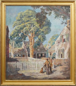 BassfordWallace O. Bassford (1900 - 1998) Large Signed Cape Cod Street Scene Impressionist Painting