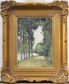 Antique French Impressionist Barbizon School Signed Landscape Framed Oil Painting