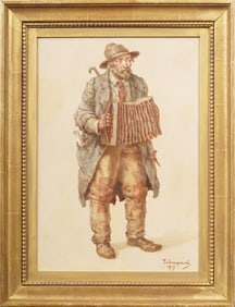 Timothee Hacquard (1862 - 1918) Antique French Portrait Organ Player Portrait Framed Oil Painting