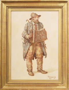 Timothee Hacquard (1862 - 1918) Antique French Portrait Organ Player Portrait Framed Oil Painting: Antique European oil painting by Timothee Hacquard (1862 - 1918). Oil on canvas. Signed. Framed. Measuring: 21 by 16 inches overall, and 18 by 13 painting alone. Please see all images for condition.