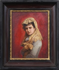 Antique American School Nicely Framed 19th Century Portrait Oil Painting