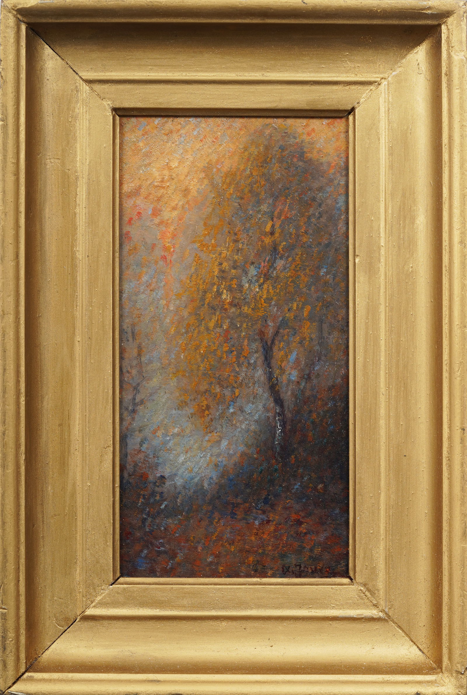 Antique American Impressionist Fall Landscape Signed Pointillist Framed Oil Painting (1 of 7)