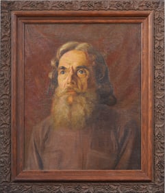 Antique European Realist Male Portrait Framed Original Oil Painting