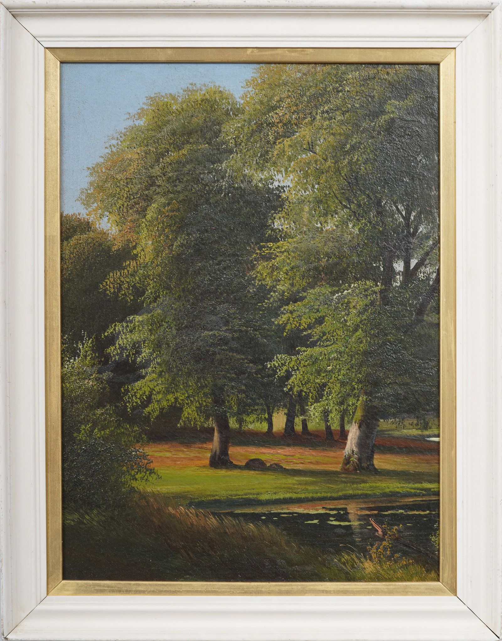 Antique American Realist Framed Landscape Oil Painting: Antique American realist landscape oil painting . Oil on canvas. Framed. Measuring: 26 by 20 inches overall, and 22 by 16 painting alone. Please see all images for condition. Size is measured and writ