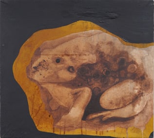 Antique American School Surreal Frog Portrait Mid Century Modern Signed Oil Painting