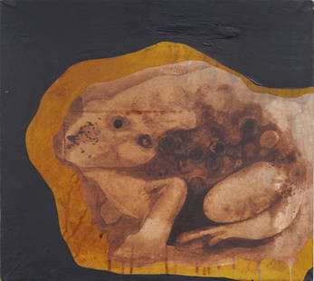 Antique American School Surreal Frog Portrait Mid Century Modern Signed Oil Painting: Antique American surreal oil painting . Oil on canvas. Signed verso. Measuring: 18 by 20 inches overall. Please see all images for condition. Size is measured and written on the back of the