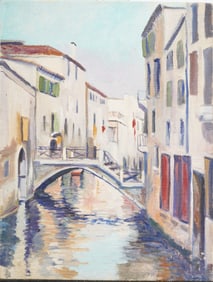 Antique Italian Venice Canal Impressionist Cityscape Oil Painting