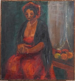 Antique American Modernist Harlem Renaissance Style Portrait Elegant Young Black Woman Portrait