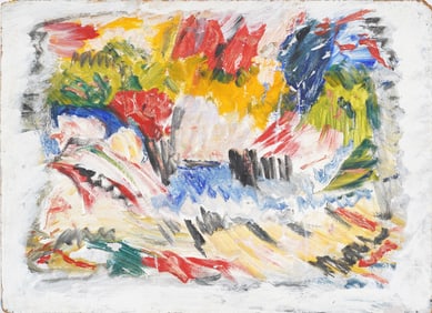 Antique American Abstract Expressionist Modern Landscape Oil Painting