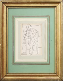 Antique American Or European Pen and Ink Male Portrait Framed Sketch