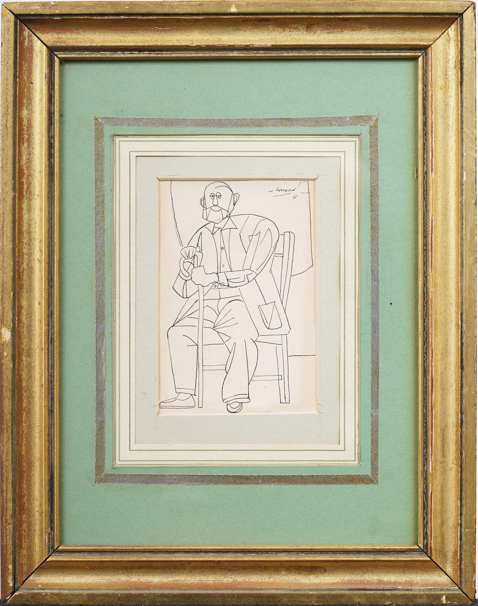 Antique American Or European Pen and Ink Male Portrait Framed Sketch (1 of 5)