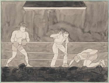 Antique American WPA Boxing Match Social Realist Ashcan School Original Painting