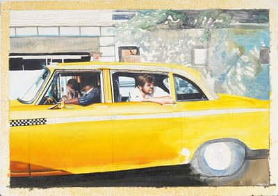 Vintage New York School Yellow Cab Street Scene Painting