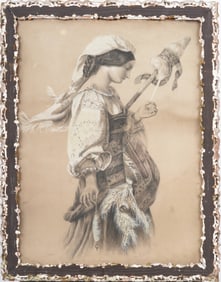 Signed "C.M.C. 1869" Finely Executed 19th Century Yarn Spinning Woman Portrait Painting
