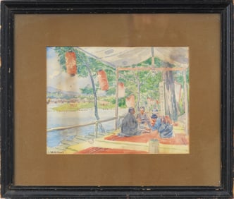 Ikunosuke Shirataki (1873 - 1961) Antique Japanese Seaside Watercolor Signed Painting