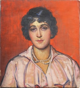 Elmer Hader (1889-1973) Antique American School WPA Modernist Woman Portrait Oil Painting