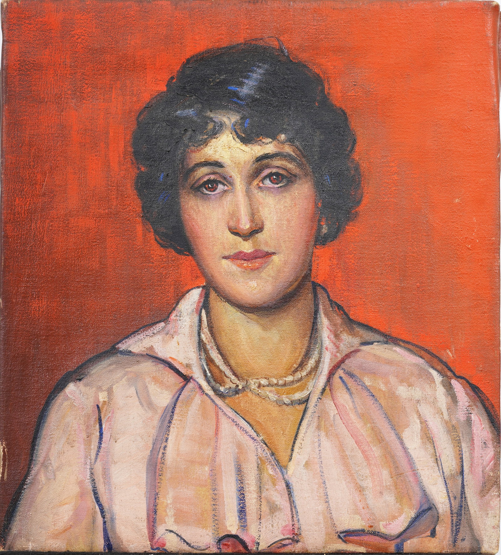Elmer Hader (1889-1973) Antique American School WPA Modernist Woman Portrait Oil Painting: Antique American oil painting by Elmer Hader (1889-1973) . Oil on canvas. Measuring: 20 by 18 inches overall. Please see all images for condition. Size is measured and written on the back of the paint