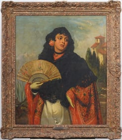 Edward Charles Barnes (c.1830 - c.1894) Antique Nicely Framed Spanish Woman Original Oil Painting