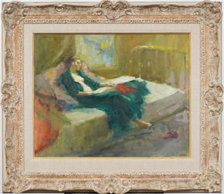 Antique American School Signed Delicately Painted Impressionist Nude Woman Portrait Oil Painting