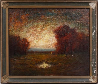 George Conroy Signed Antique American Tonalist Landscape Framed Large Original Oil Painting