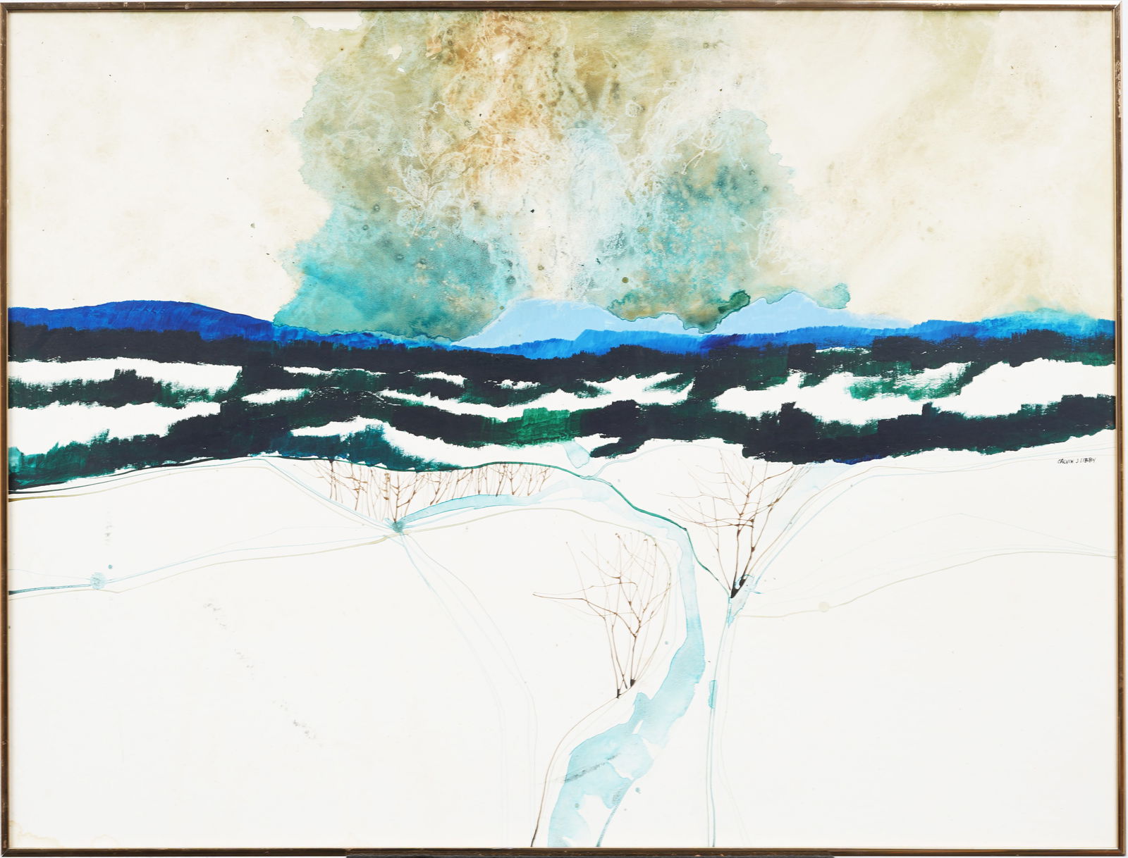 Calvin Jacob Libby (1931 - 1998) Antique American Minimalist Winter Abstract Landscape Painting (1 of 7)