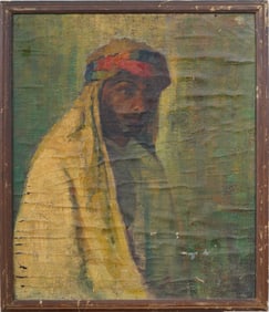 Antique Orientalist Male Portrait 19th Century Framed Oil Painting