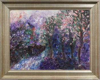 Antique American School Framed Fauvist Landscape Signed Simon Oil Painting