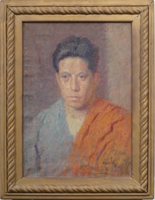 Signed 1918 Antique American Pointillist Young Male Portrait Framed Original Oil Painting