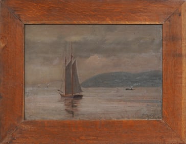 Antique American Impressionist Minnesota Artist Signed Sailboat Lake Landscape Oil Painting