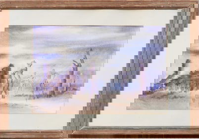 Finely Painted Antique American Surreal Male Nude Portraits in Landscape Original Painting